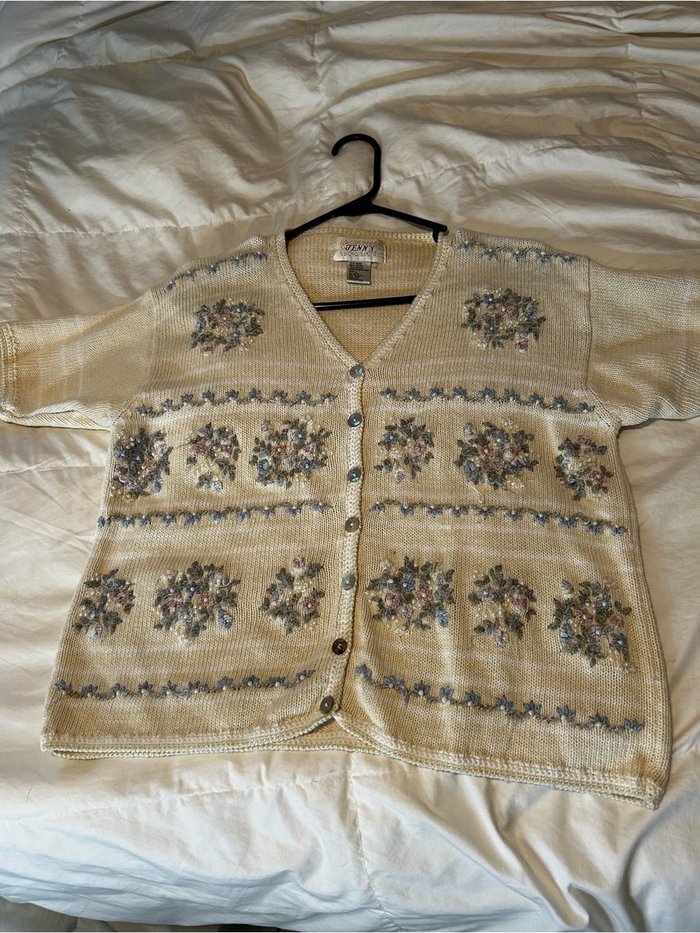 Vintage Beaded Floral Cream Cardigan Sweater